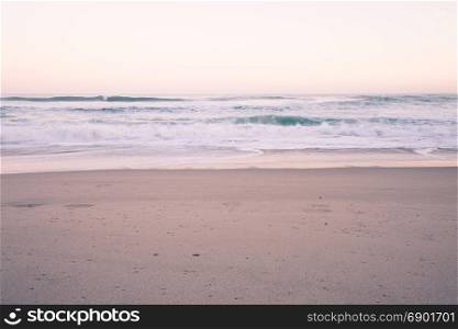 Seascape summer background of ocean beach sunset in bright color