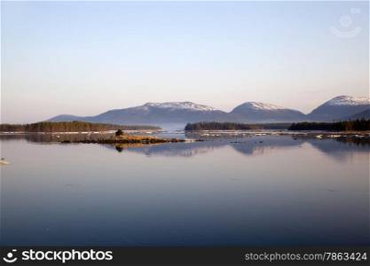 Seascape with a view of the islands and mountains. Kandalaksha
