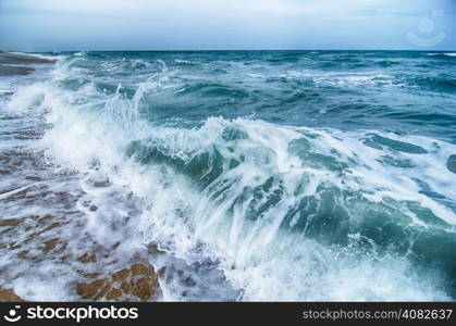 seascape with waves and sand beach scenery