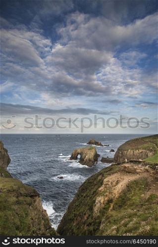 Seascapes. Landscape of Land&rsquo;s End in England during beautiful Summer sunrise
