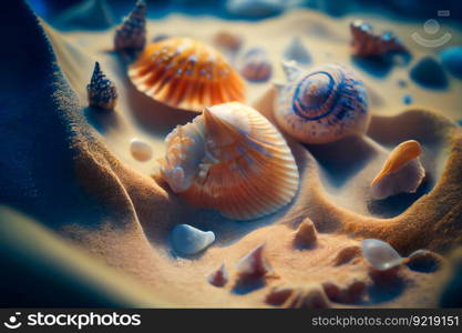 Seashells  underwater background. Generative AI 