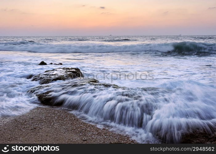 Seashore after sunset Shore of the Mediterranean Sea late in the evening after sunset