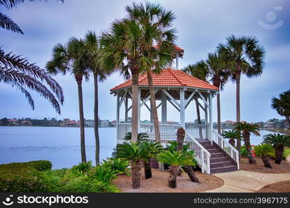 seashore gazebo and palm trees in florida