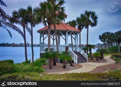seashore gazebo and palm trees in florida