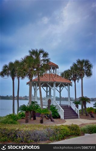 seashore gazebo and palm trees in florida