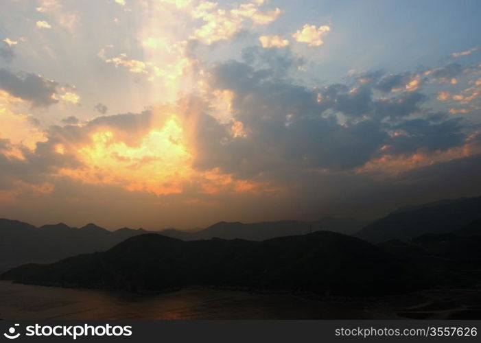Seaside landscape at sunset in Xiapu, Fujian province, China