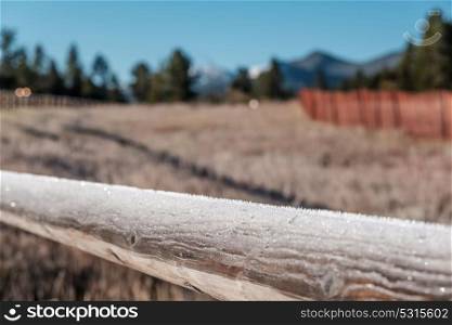 Season changing, hoarfrost on the fence