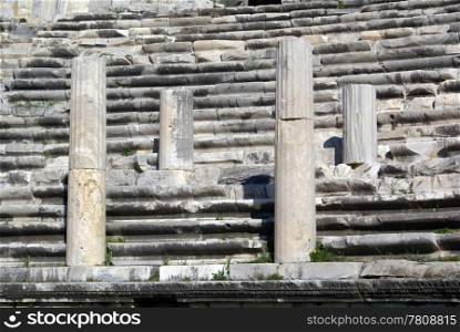 Seats and columns in theater Miletus, Turkey