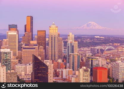 Seattle city downtown skyline cityscape in Washington State,  USA