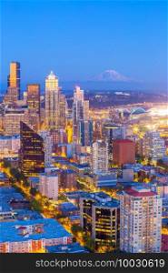 Seattle city downtown skyline cityscape in Washington State,  USA