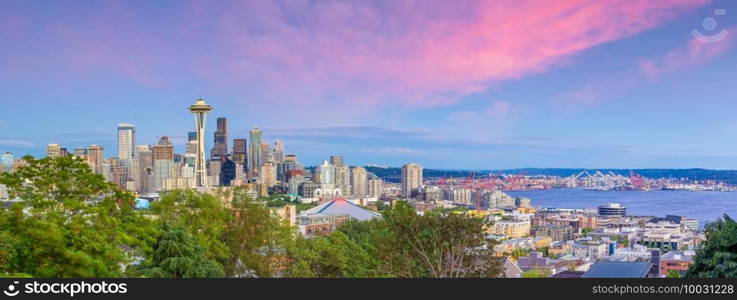 Seattle city downtown skyline cityscape in Washington State,  USA