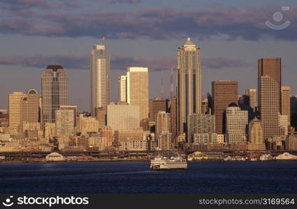 Seattle Cityscape With A Ship In The Puget Sound