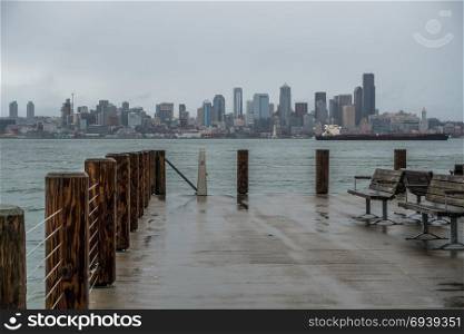 Seattle skyline on a rainy day.
