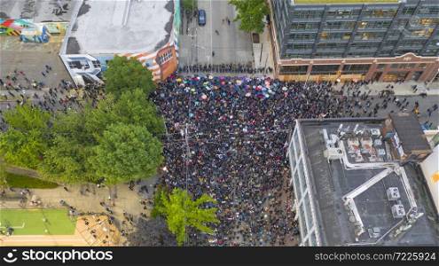 Seattle, WA/USA June 3: Street View Protesters create a Mob Scene for George Floyd and the BLM in Seattle on Capital Hill June 3, 2020