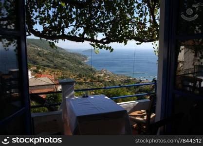 Seaview and landscape from restaurant at the Greek village Glossa on the Skopelos island