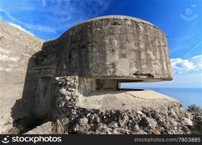 second world war bunker over the sea in Portofino Natural Park, Italy