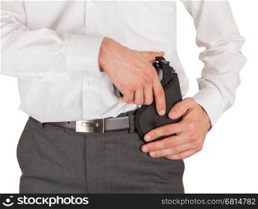 Secret service agent with a gun, isolated on white