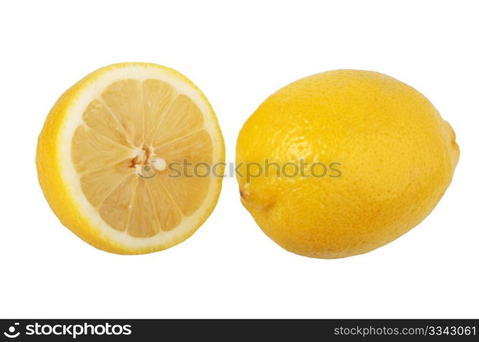 Section and single lemons. Close-up. Isolated on white background.
