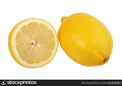 Section and single lemons. Close-up. Isolated on white background.
