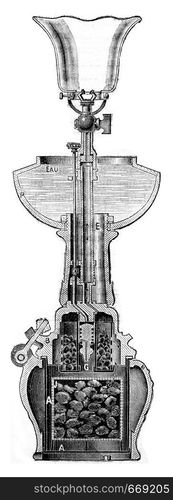 Section of a lamp, vintage engraved illustration. Industrial encyclopedia E.-O. Lami - 1875.