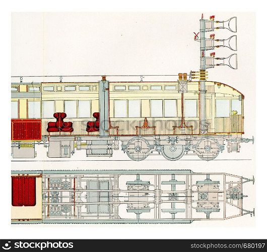 Section of a motor car fast test railway Marienfelde-Zossen, vintage engraved illustration. From the Universe and Humanity, 1910.