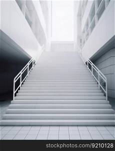 Section of Outdoor White Spacious Stairs on Clean White Background. Generative ai. High quality illustration. Section of Outdoor White Spacious Stairs on Clean White Background. Generative ai