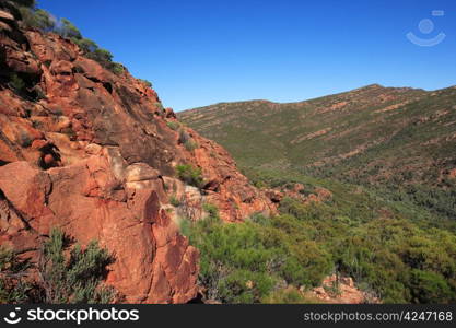 Section of Wilpena Pound, a vast elevated basin almost totally enclosed by rugged rock walls in South Australia.