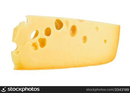 Sector part of yellow cheese. Close-up. Isolated on white background. Studio photography.