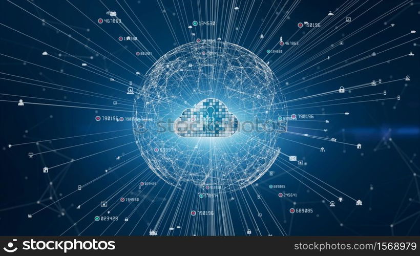 Secure Digital Data Network. Digital Cloud Computing Cyber Security Concept