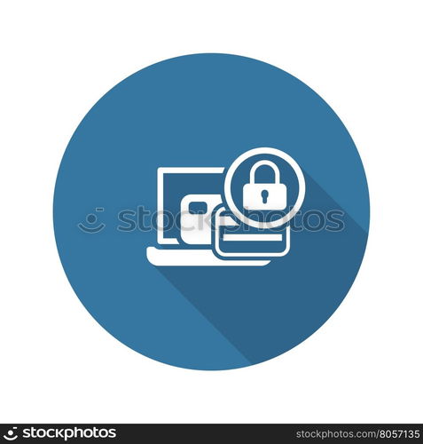 Secure Payment Icon. Flat Design.. Secure Payment Icon. Flat Design Isolated Illustration. App Symbol or UI element. Laptop with Bank Card and Padlock.