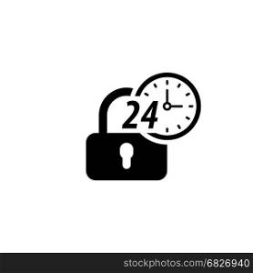 Secured 24-hour Icon. Flat Design.. Secured 24-hour Icon. Flat Design. Security Concept with a padlock and a clock. Isolated Illustration. App Symbol or UI element.