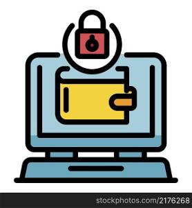 Secured web wallet icon. Outline secured web wallet vector icon color flat isolated. Secured web wallet icon color outline vector