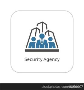 Security Agency Icon. Flat Design.. Security Agency Icon. Flat Design Isolated Illustration. App Symbol or UI element. Team of people with skyscrapers in back.