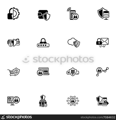 Security and Protection Icons Set.. Security and Protection Icons Set. Isolated Illustration. App Symbol or UI element. Wallet protection and mobile security symbol, secure mail symbol, password protection and private security symbol.
