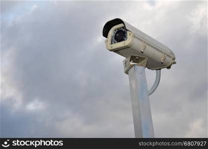 Security camera against a cloudy sky. Security concept