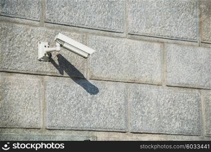 Security camera attached to the wall