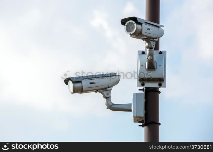 Security Camera CCTV with blue sky