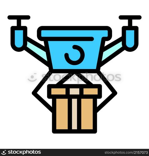 Security drone delivery icon. Outline security drone delivery vector icon color flat isolated. Security drone delivery icon color outline vector