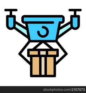 Security drone delivery icon. Outline security drone delivery vector icon color flat isolated. Security drone delivery icon color outline vector
