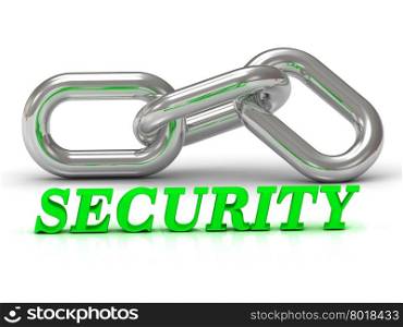 SECURITY- inscription of color letters and Silver chain of the section on white background