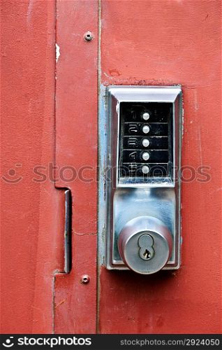 Security lock on metal door