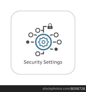 Security Settings Icon. Flat Design.. Security Settings Icon. Flat Design Isolated Illustration. App Symbol or UI element. Gear in Circle with Radio Buttons and Padlock.
