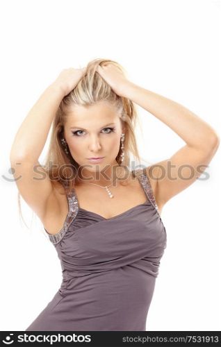 Seductive young blonde, isolated on a white background