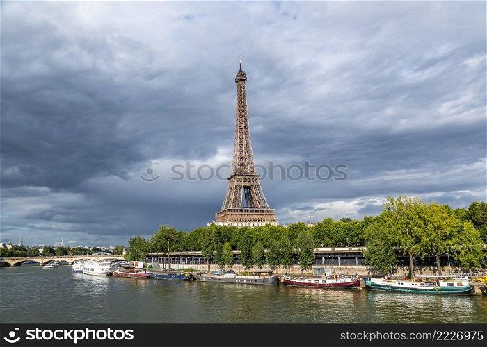 Seine and Eiffel tower in a beautiful summer day in Paris