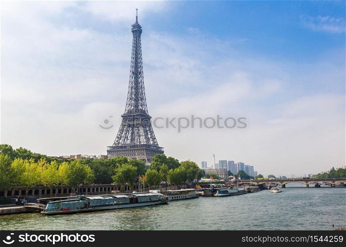 Seine in Paris and Eiffel tower in beautiful summer day in Paris, France