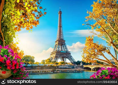 Seine in Paris with Eiffel Tower in sunrise time