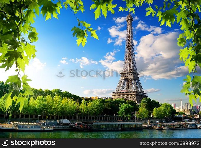 Seine in Paris with Eiffel Tower in sunrise time. Seine in Paris with tower