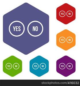 Selection buttons yes and no icons set rhombus in different colors isolated on white background. Selection buttons yes and no icons set