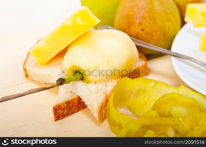 selection of cheese and fresh pears appetizer snack