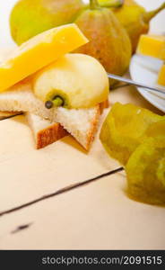 selection of cheese and fresh pears appetizer snack